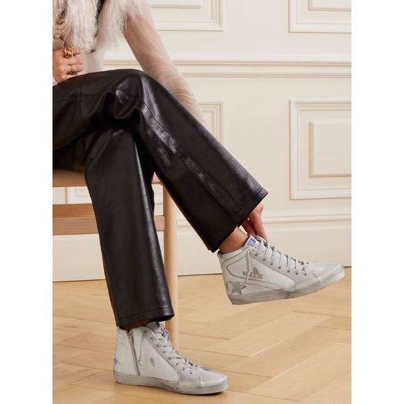 BRAND NEW GOLDEN GOOSE DELUXE SLIDE HIGH TOP LEATHER WHITE GRAY SNEAKERS - Picture 1 of 10